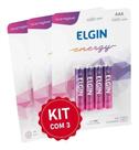 12 Pilhas Recarregável Elgin Palito AAA 1000mAh (3 Blister Com 4 Pilhas)