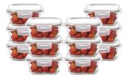 12 Pote Hermético de Vidro Quadrado Com Tampa 520ml Alimentos