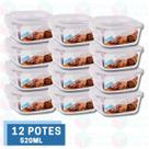 12 Potes de Vidro Quadrado Hermeticos c/ Tampa 4 Travas 520ML