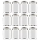 12 Potes Mantimentos Plastico 1lt Tampa Branca Transparente