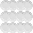 12 Pratos de Sobremesa 21cm Porcelana Relevo Chevron Germer Redondo Branco