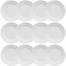 12 Pratos de Sobremesa 21cm Porcelana Relevo Chevron Germer Redondo Branco