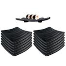 12 Pratos Oriental 14cm Quadrado Melamina Preto Japones