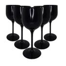 12 Taças de Vinho Acrílico Sólido Preto 260ml Personalizável Elegante