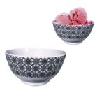 12 Tigela Bowl Redonda Melamina Preto Decorado Sobremesa 400ml
