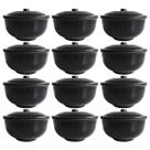 12 Tigelas Pote Para Sopa em Melamina Com Tampa Preta 960ml