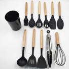 12 Utensílios de Cozinha Kit Completo Silicone Antiaderente Cabo Madeira