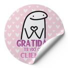 120 Etiquetas Auto Colante Adesivos Redondos Gratidão Ter Você Como Cliente Meme Flork Bentô Menina Fundo Rosa Com Corações Brancos Ad00529