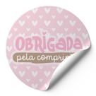 120 Etiquetas Redondas Adesivos Obrigada Pela Comprinha Rosa Branco Fundo Rosa Corações Modelo AD8