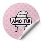 120 Etiquetas Redondas Adesivos Para Cliente Meme Bentô Dia Dos Namorados Amo Tu Fundo Rosa Com Corações AD00398