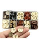 136 Botões Madeira Decorativo Artesanato 15mm C/ Estojo DIY