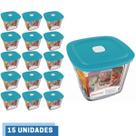 15 Potes Vidro Facilita Quadrado Alto Com Tampa 1L Marinex