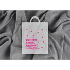 15 Sacolas Plástica Alça Fita Para loja - Contêm Amor, Brilho e Autoestima TRANSPARENTE C/ PINK,45X55