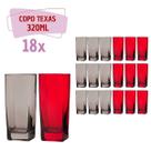 18 Copos de 320ml 9x Cinza 9x Vermelho Texas Vidro Quadrado