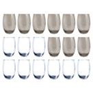 18 Copos de Vidro 450ml 9 Transparente e 9 Cinza California