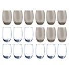 18 Copos de Vidro 450ml 9 Transparente e 9 Cinza California