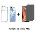 1UN Capa Capinha Anti Impacto + 2UN Películas Privacidade Fosca 9D para Iphone 12 PRO MAX