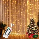 1X Cortina de Led 3 x 2 Metros 300 Leds Amarela 8 Modelos Com Controle Decoração