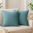 2 Almofadas Cheias Linho Luxo Sofa Decorativa 45x45 Azul