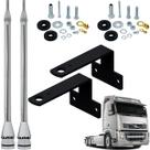 2 Antena Móvel Marinox 2,70 metros Alongador Inox 60cm Pl-2003 + 2 Suporte Traseiro Caminhão Volvo FH + Parafusos Anti-Furto