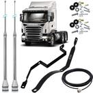 2 Antena Móvel Px Inox 2,70m Alongador 60cm Cabo 5,5m Suporte Traseiro Scania Parafusos