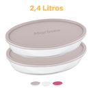 2 Assadeiras Oval Vidro Com Tampa 2,4L Refratário Marinex