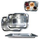 2 Bandejas em Aço Inox Retangular Para Servir Garçom 31cm