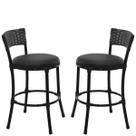 2 Banquetas Forts Baixa Fibra Sintética e Ferro Pintura Eletrostática Assento Estofado - Preto