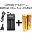 2 Bateria Recarregável 18650 4.2v 9800mah Li-ion + 1 Carregado duplo Rápido - Enviamos no mesmo dia