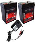 2 Bateria Recarregável Unipower 6v 4,5ah Carregador 6v 800mah Plug Garra Jacaré