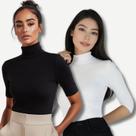 2 Blusa Feminina Cacharrel Manga Curta Gola Alta