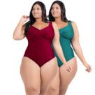 2 Body Maiô Acinturado Plus Size Modela Cintura Liso Casual