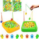 2 Brinquedos Jogo de Pescar Infantil Tabuleiro Giratório Pega Peixes 3 Varinhas 15 Peixes