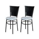 2 Cadeiras Pretas para Mesa Hawai Preta Com Assento Floral