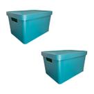 2 Caixa Organizadora Empilhavel com Tampa Cesto Azul Branca Verde 17 Litros Escritorio LISA