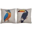 2 Capas Almofada Linho Pássaros Tucano Martim Pescador 43x43