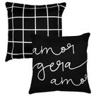 2 Capas Almofada Sarja Quadrado Amor Gera Amor Preto 45x45cm