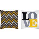 2 Capas de Almofada Sarja Love Zig Zag Decorativas 45x45 cm