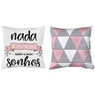2 Capas P/ Almofada Sarja Estampa Digital Rosa Fundo Branco 45x45cm