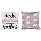 2 Capas P/ Almofada Sarja Estampa Digital Rosa Fundo Branco 45x45cm