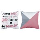 2 Capas P/ Almofada Sarja Estampa Digital Rosa Fundo Branco 45x45cm
