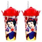 2 Copos 500ml com Canudo Coroa Branca de Neve Princesa Lembrança Aniversário