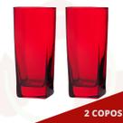 2 Copos Quadrado Vidro Vermelho Bali Mesa Posta Suco 320ml