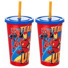 2 Copos Shake com Tampa e Canudo Vingadores Marvel 500ml Infantil Original Plasútil 2 Copos Shake com Tampa e Canudo Vingadores Marvel 500ml Infantil Original Plasútil