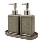 2 Dispenser Porta Sabonete Cerâmica 500ml + Bandeja Melamina