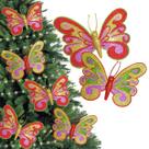 2 Enfeites p/ Árvore de Natal Borboletas Brilhantes Douradas
