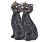 2 Esculturas de Gatinhos Enfeite Decoração Casa Cerâmica Pequeno Hale DEE02011 Preto
