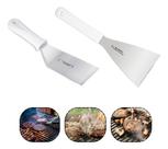 2 Espatulas Inox Reta E Curva Chapeiro Gourmet Mix