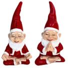 2 Estatua Mini Gnomo em Resina Meditando/Rezando Papai Noel Natal
