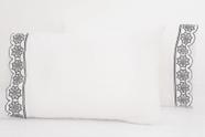2 Fronhas King 50cmX90cm 100% Algodão 180 Fios Barrado Bordado Mandala Preto no Branco